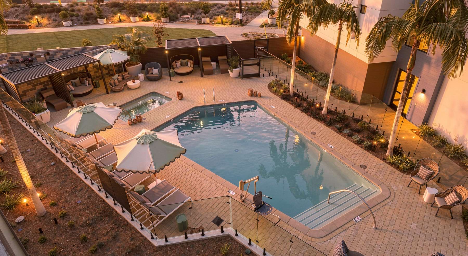 a pool in a courtyard