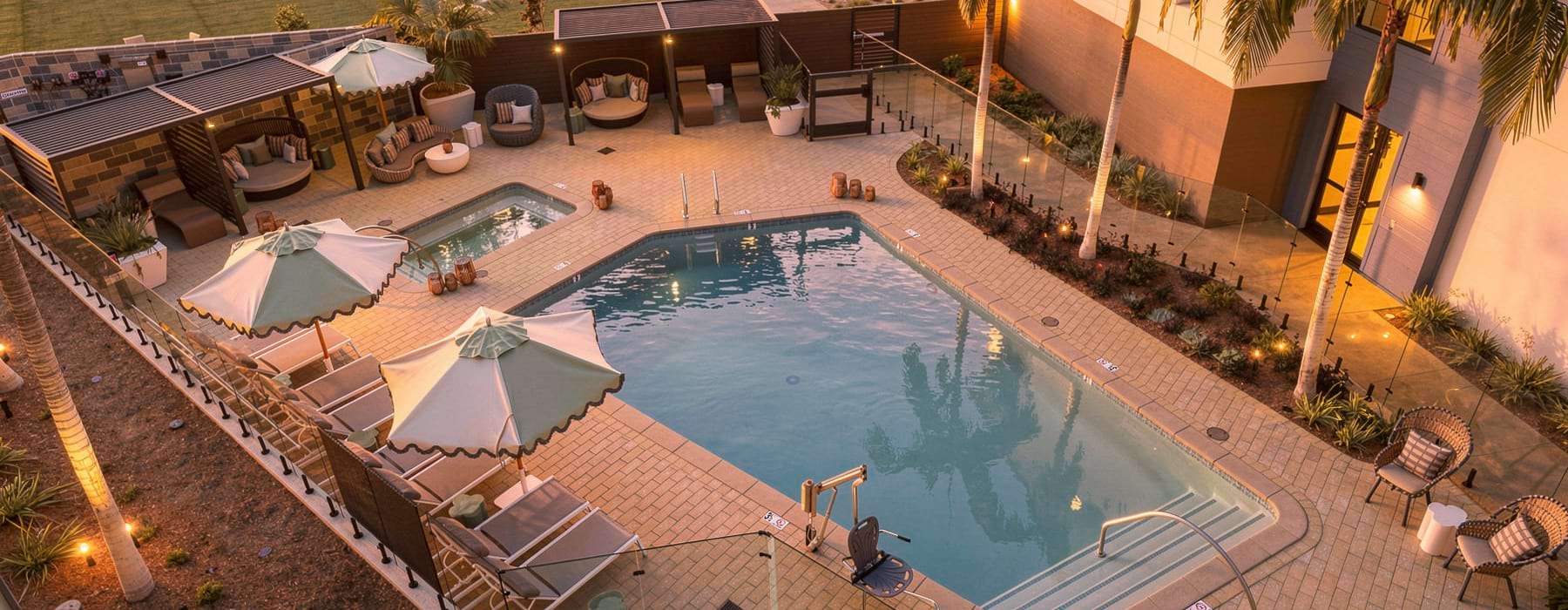 a pool in a courtyard
